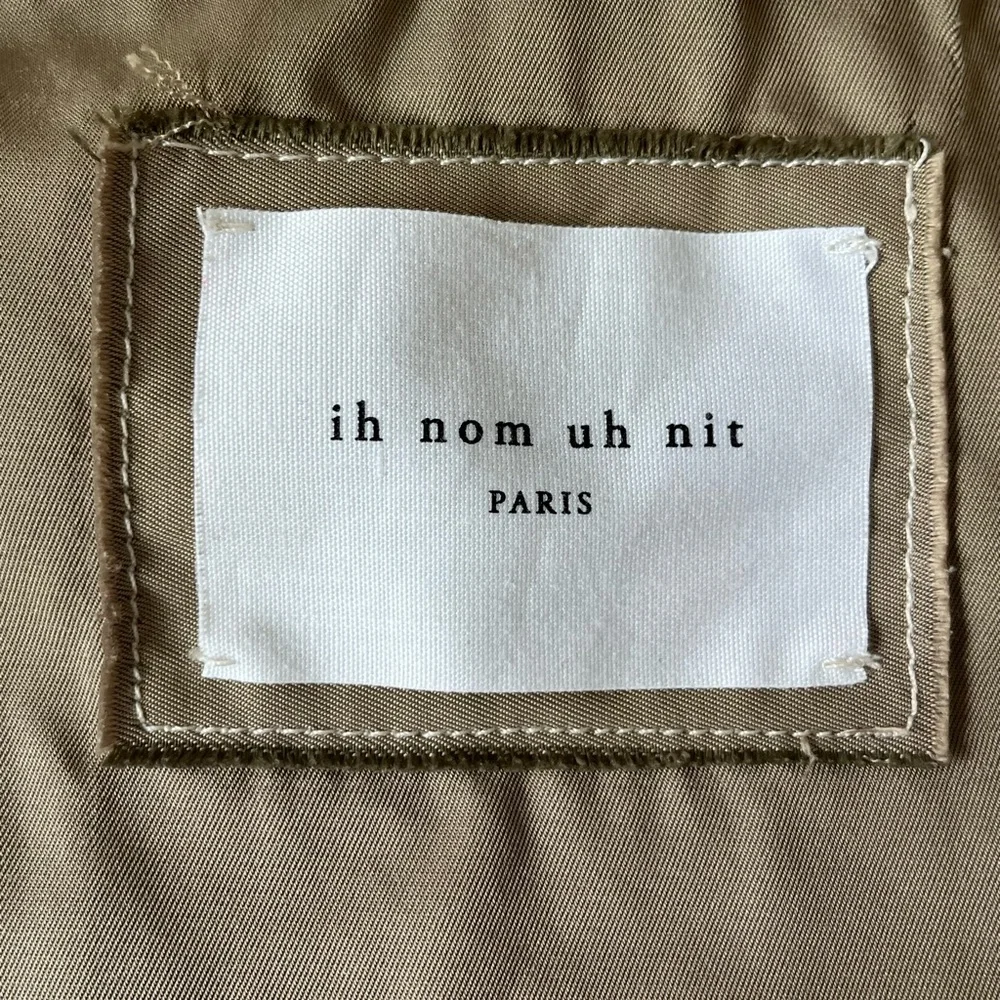 Ih Nom Uh Nit Taupe Long Raincoat with Contrast Stitching and Snap Buttons - Picture 2 of 11